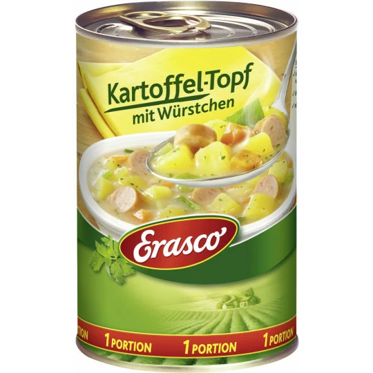 Erasco 1 Portion Kartoffel-Topf Mit Würstchen 400G 3 Erasco 1 Portion Kartoffel-Topf Mit Würstchen 400G
