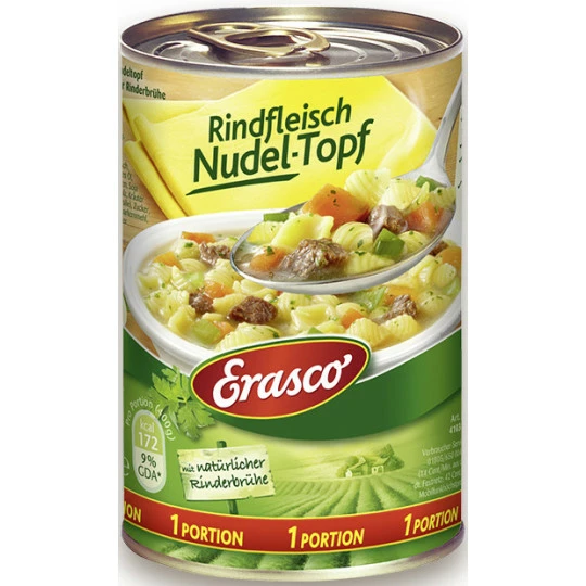 Erasco 1 Portion Rindfleisch Nudel-Topf 400G 3 Erasco 1 Portion Rindfleisch Nudel-Topf 400G