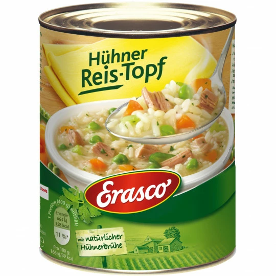 Erasco Hühner Reis-Topf Mit Hühnerbrühe 800G 3 Erasco Hühner Reis-Topf Mit Hühnerbrühe 800G