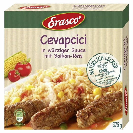 Erasco Cevapcici In Würziger Sauce Mit Balkan-Reis 375G 3 Erasco Cevapcici In Würziger Sauce Mit Balkan-Reis 375G