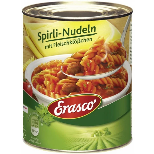 Erasco Spirli-Nudeln Mit Fleischklößchen 800G 3 Erasco Spirli-Nudeln Mit Fleischklößchen 800G