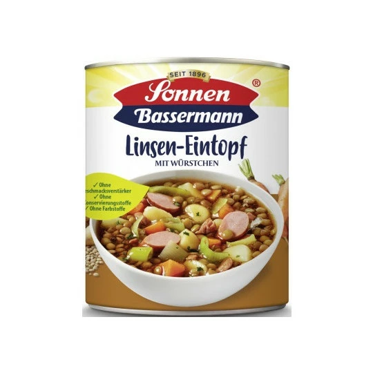 Sonnen Bassermann Linseneintopf Mit Würstchen 800G 3 Sonnen Bassermann Linseneintopf Mit Würstchen 800G